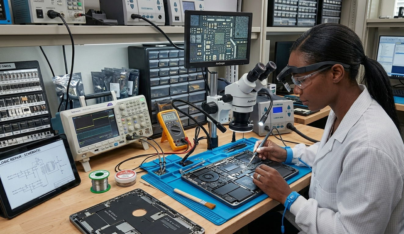 Internal computer diagnostic and logic repair environment